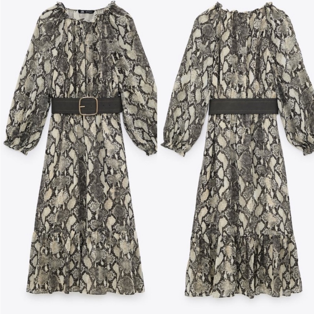 Zara Python Snake Print Dress With Belt - image 2